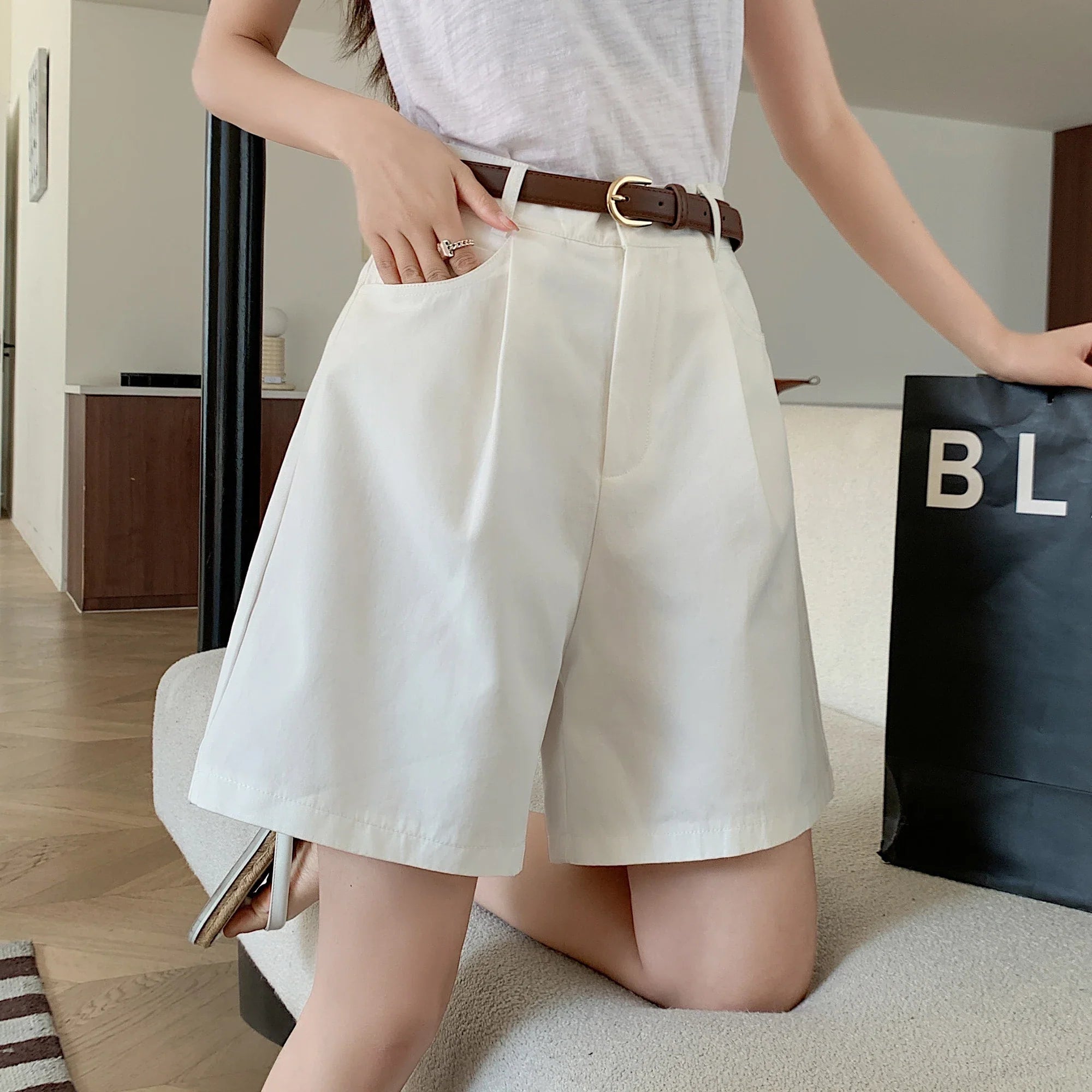 Workwear High Waist Wide Leg Trendy Short