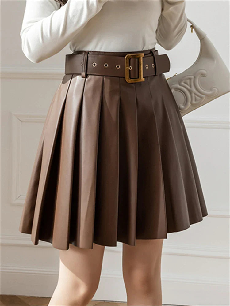 Pleated Belted Velvet Autumn Chic Mini Dress