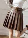 Pleated Belted Velvet Autumn Chic Mini Dress
