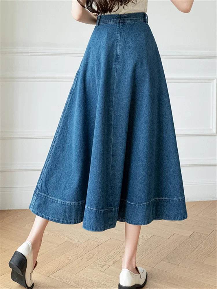 Denim Long High Waist A-line Cowboy Umbrella Skirt
