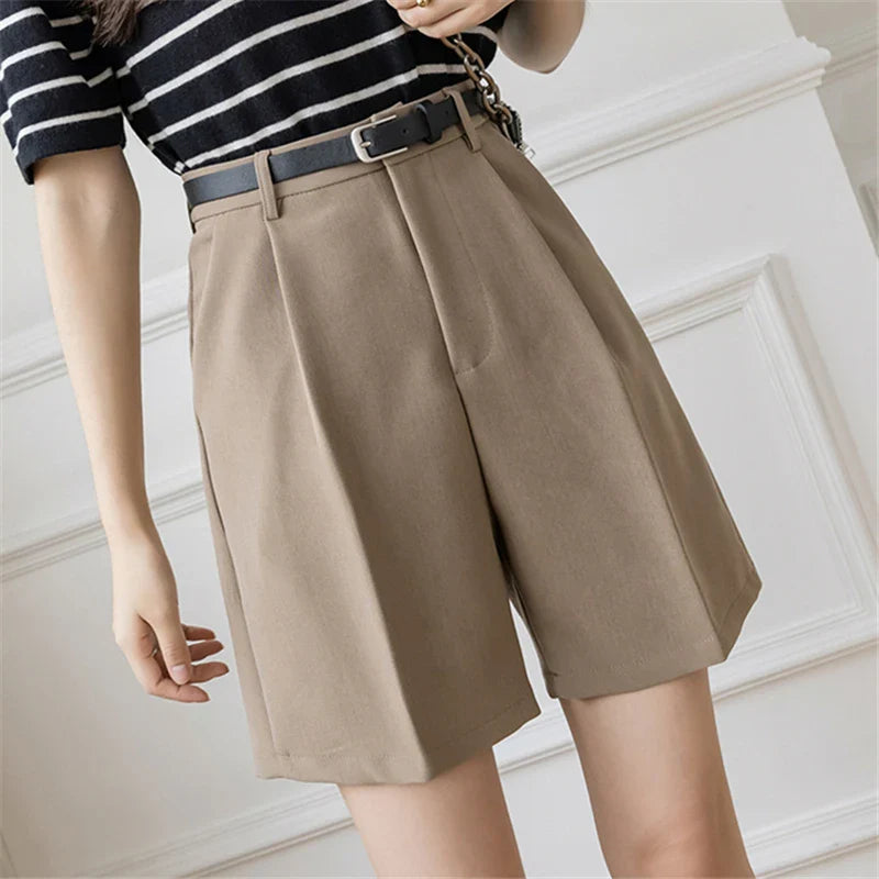 High Waist Loose Spring Straight Suit Short