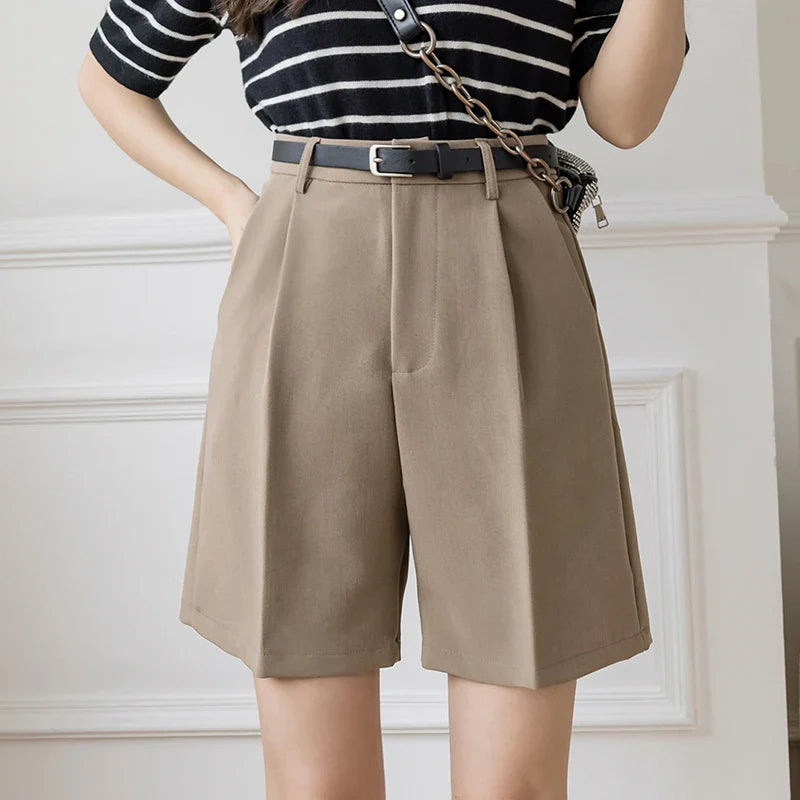 High Waist Loose Spring Straight Suit Short