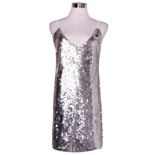 Sequin Spaghetti Strap Deep V Sleeveless Party Dress