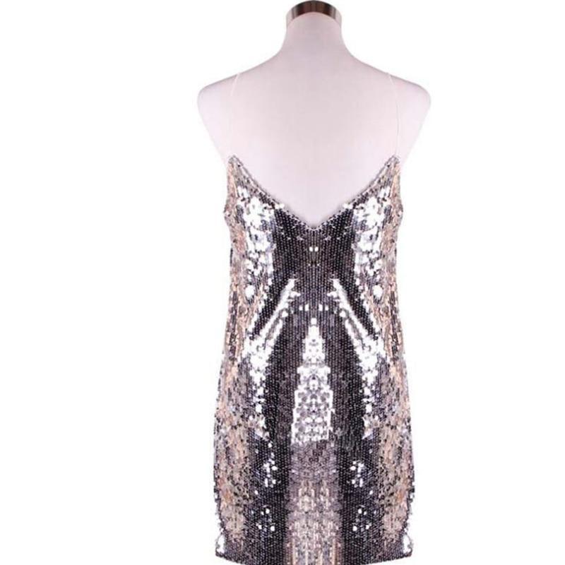 Sequin Spaghetti Strap Deep V Summer Party Mini Dress