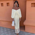 Sequin Strapless Pleated Lantern Sleeve Midi Dress