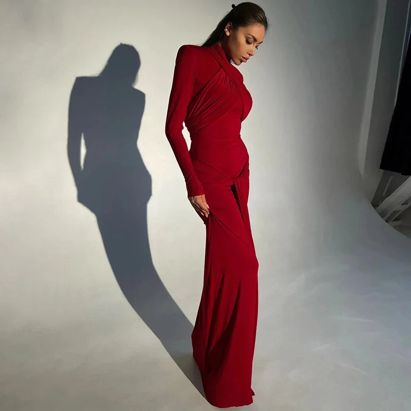 Bandage Bodycon Halter O-Neck Long Sleeve Maxi Dress