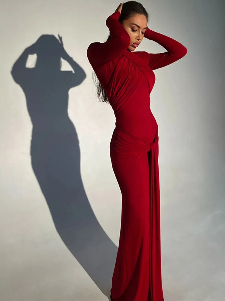 Bandage Bodycon Halter O-Neck Long Sleeve Maxi Dress