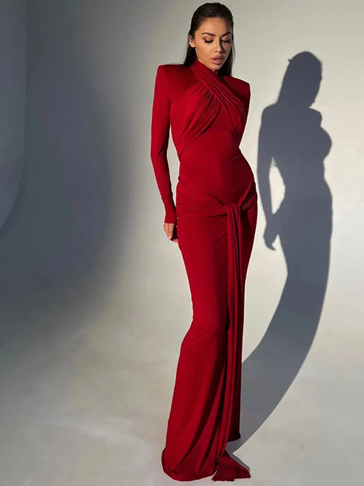 Bandage Bodycon Halter O-Neck Long Sleeve Maxi Dress