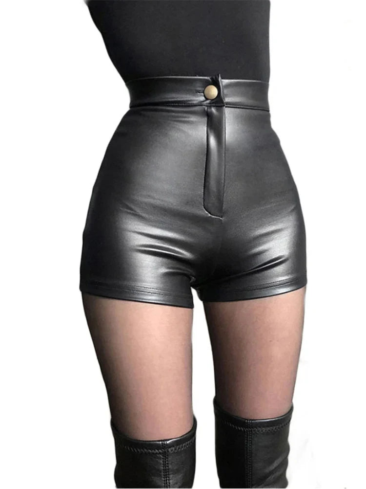 Faux Leather Gothic High Waist Y2K Hot Short