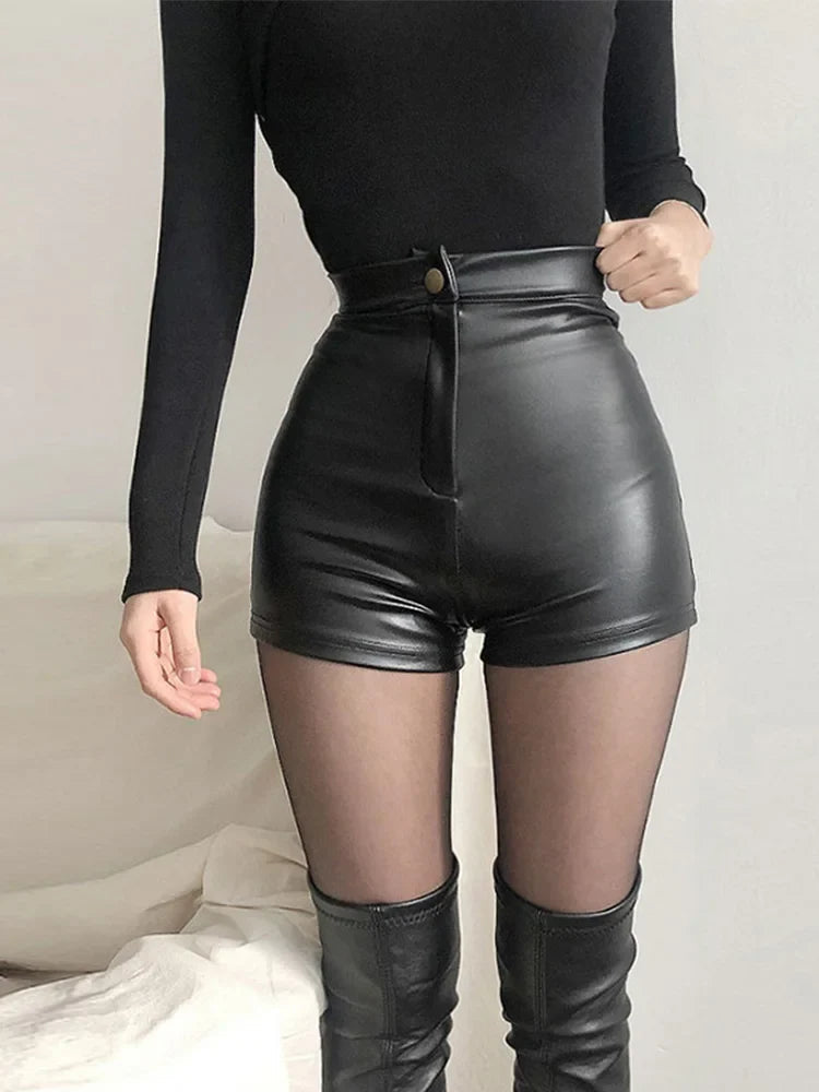Faux Leather Gothic High Waist Y2K Hot Short