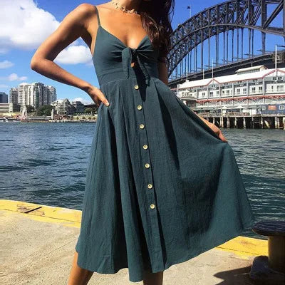 Polka Dot Bow Off Shoulder Summer Midi Dress