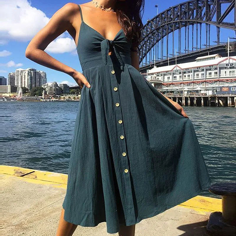 Polka Dot Bow Off Shoulder Summer Midi Dress