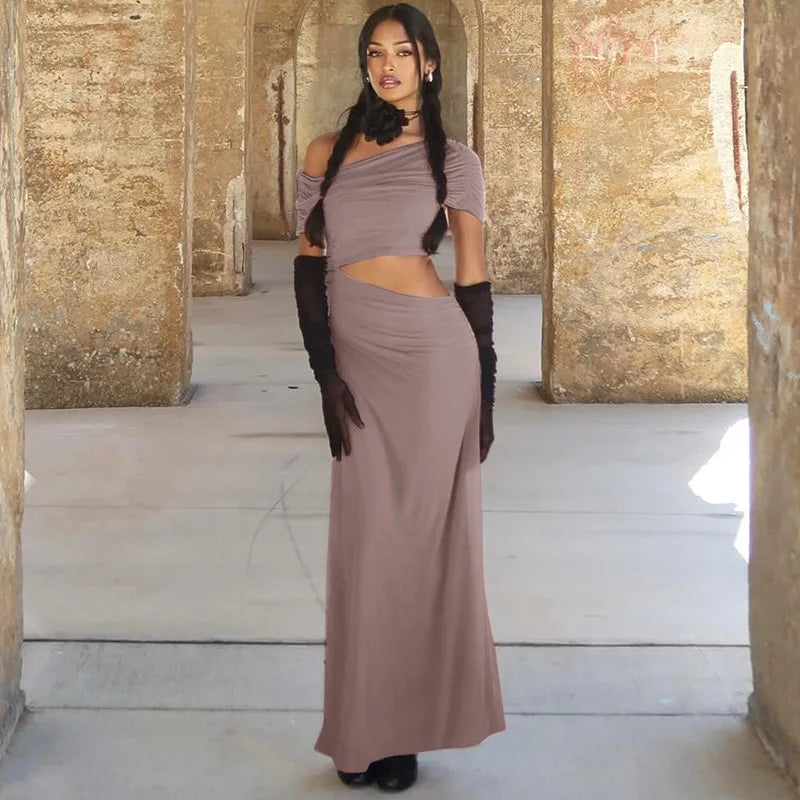 One Shoulder Short Sleeve Bodycon Stylish Maxi Dress