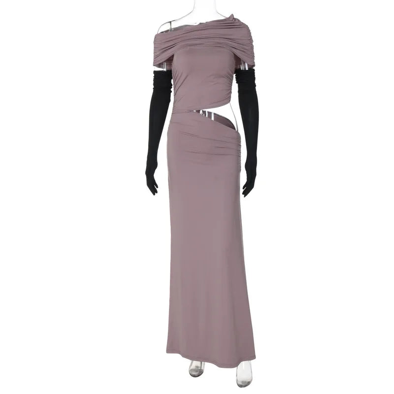 One Shoulder Short Sleeve Bodycon Stylish Maxi Dress