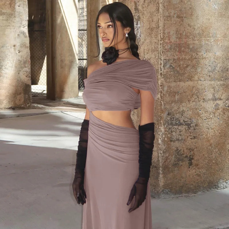 One Shoulder Short Sleeve Bodycon Stylish Maxi Dress