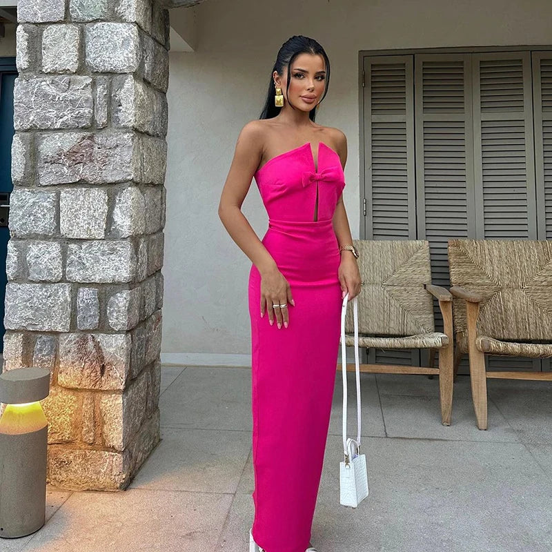 Slim Strapless Hollow Out Red Party Dress