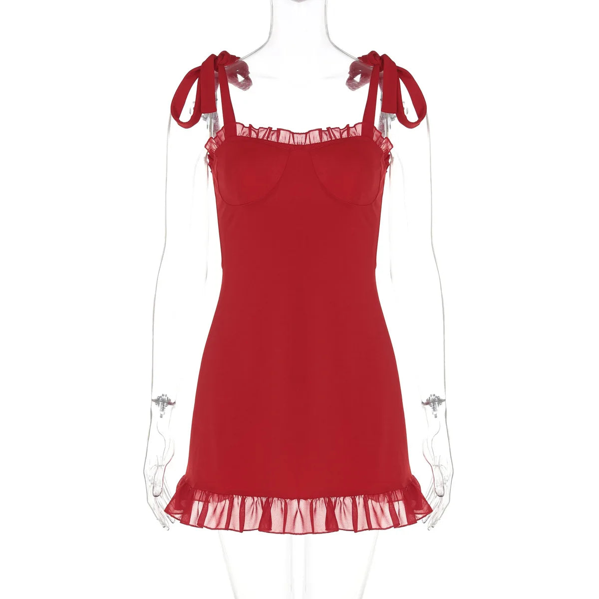 Ruffle Mini Bodycon Pleated Red Party Dress