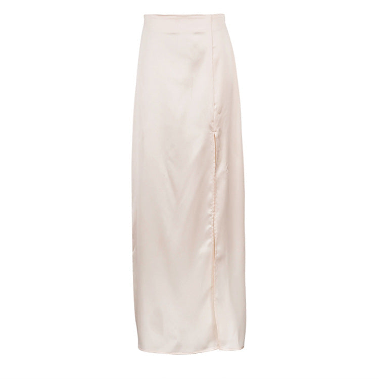 Satin High Waist Sheath Side Slit Maxi Dress