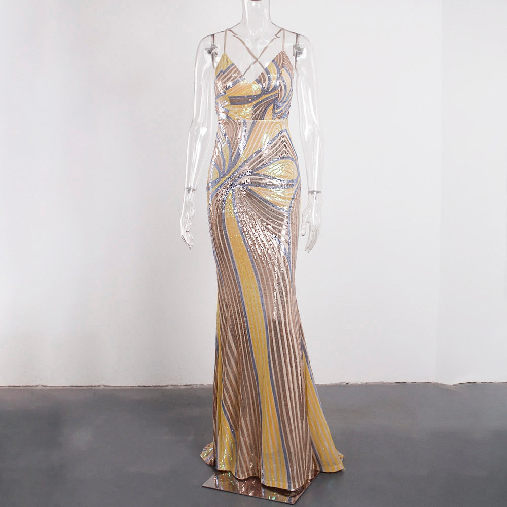 Sexy Slip Long Golden Prom Maxi Dress