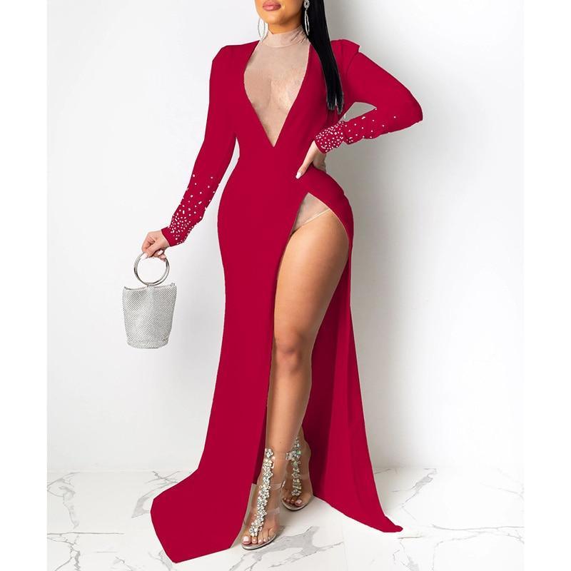 Diamonds Long Sleeve Party Maxi Dress