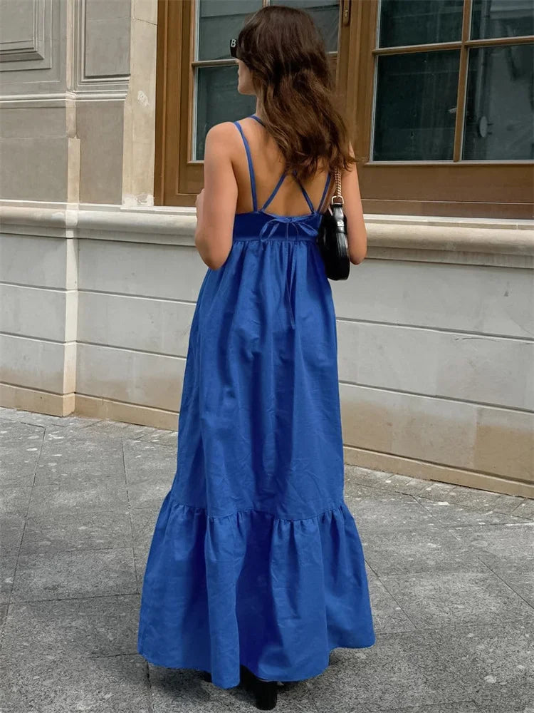 Patchwork Sleeveless Solid Color Maxi Dress