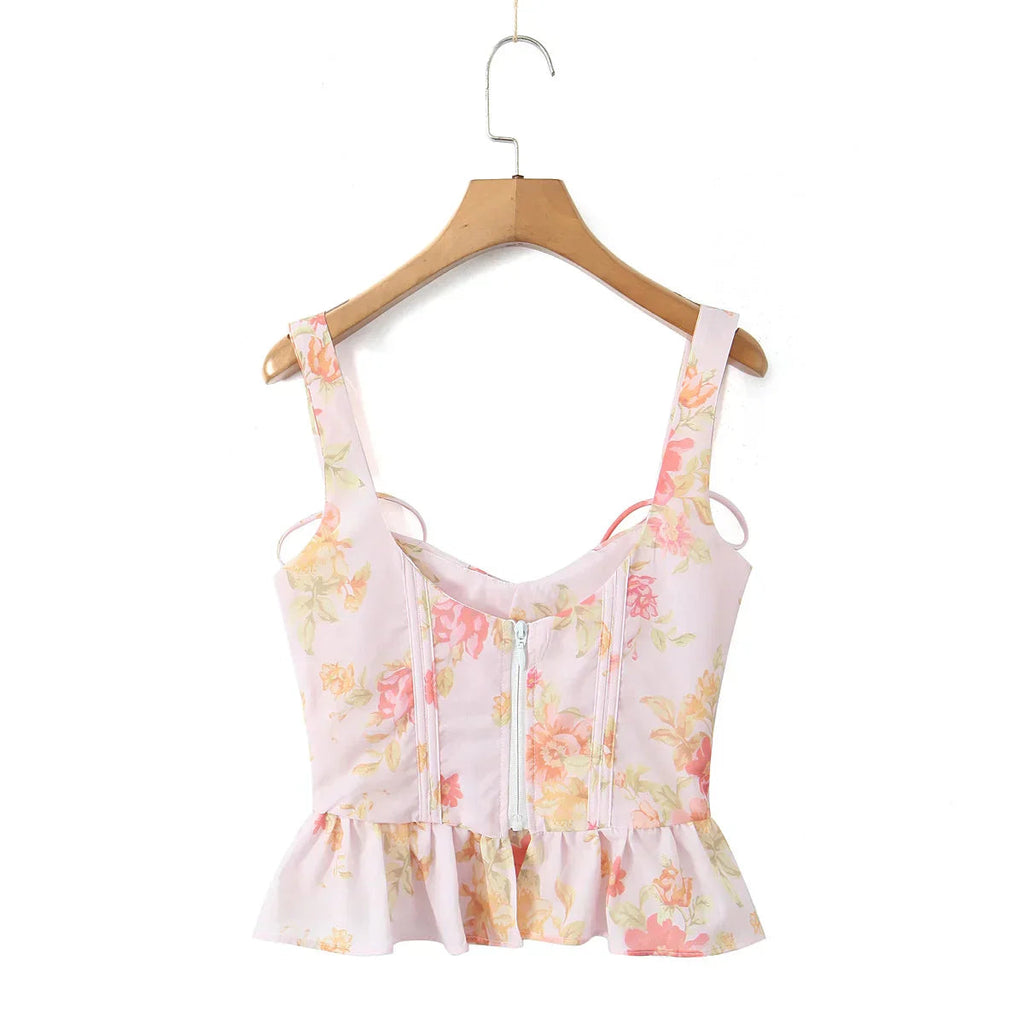 Ribbon Bow Strap Ruffle Hem Top Party Dress