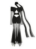 Off-Shoulder Mesh Folded Scarf Maxi Dress