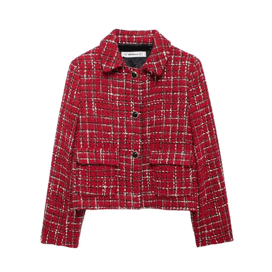 Plaid Lapel Coat Side Zipper Short Mini Dress