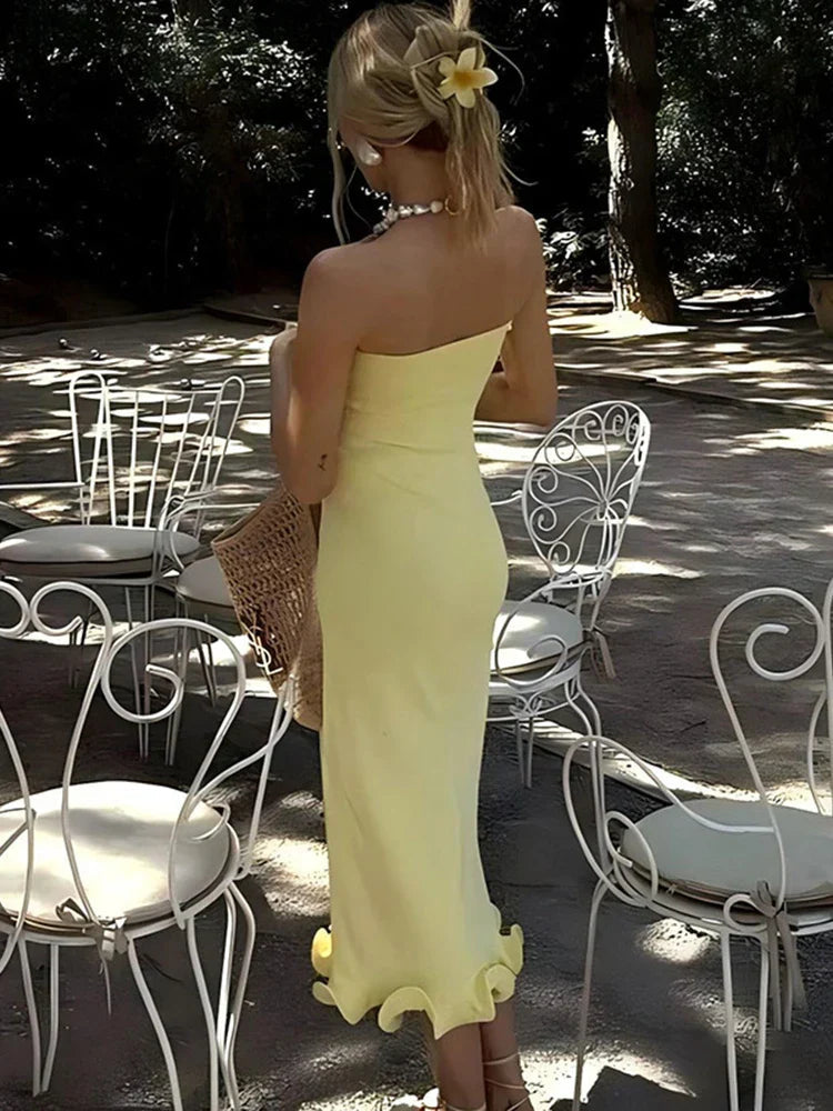 Frill Trim Tube Style Midi Dress