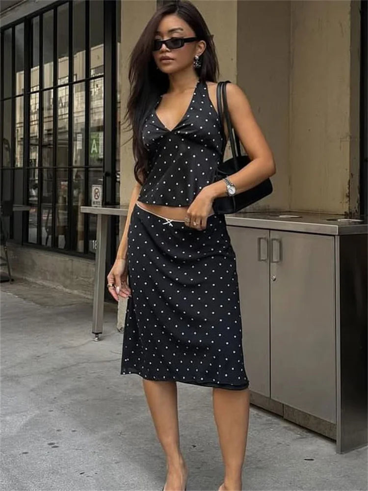 Lace Up Bow Sleeveless Top Skirt Mini Dress