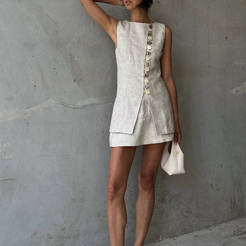 Sleeveless Front Button Two Piece Mini Dress
