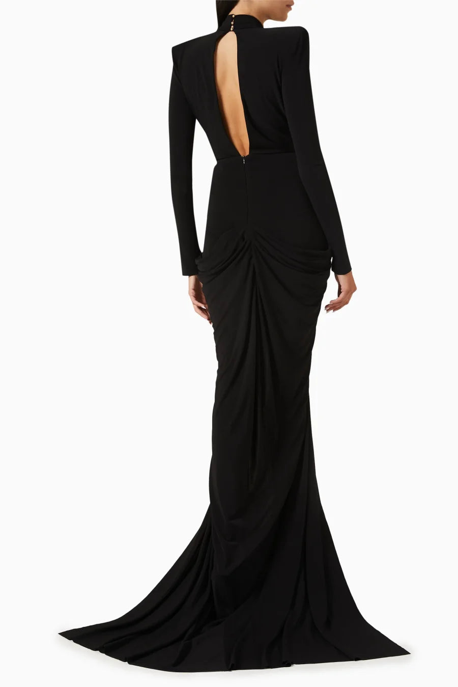 Deep V Neck Long Sleeve Black Party Maxi Dress