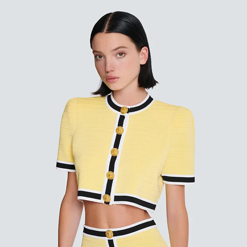 Yellow Cardigan and Mini Skirt Set Mini Dress