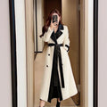 Contrast Patchwork Overcoat with Belt Party Dress