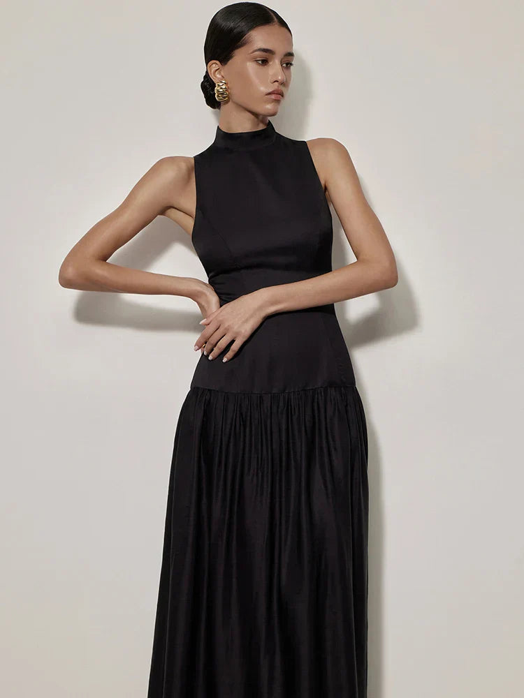 Patchwork Open Back Sleeveless Round Neck Maxi Dress