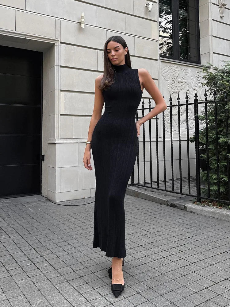 Sleeveless Turtleneck Casual Maxi Dress