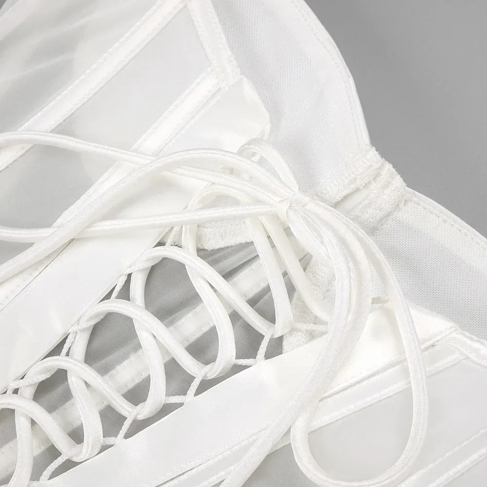 Strapless Mesh White A-Line Maxi Party Dress