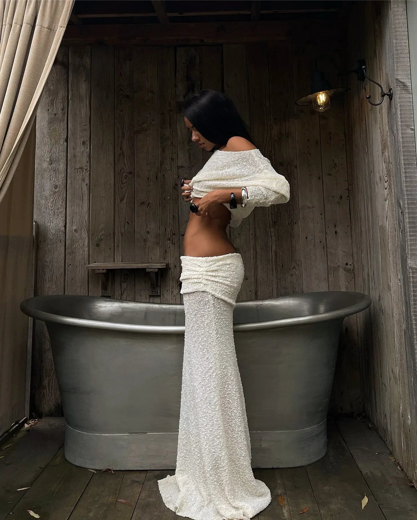 Knit Long Sleeve Top and Maxi Skirt Set