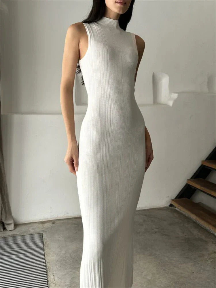 Sleeveless Turtleneck Casual Maxi Dress