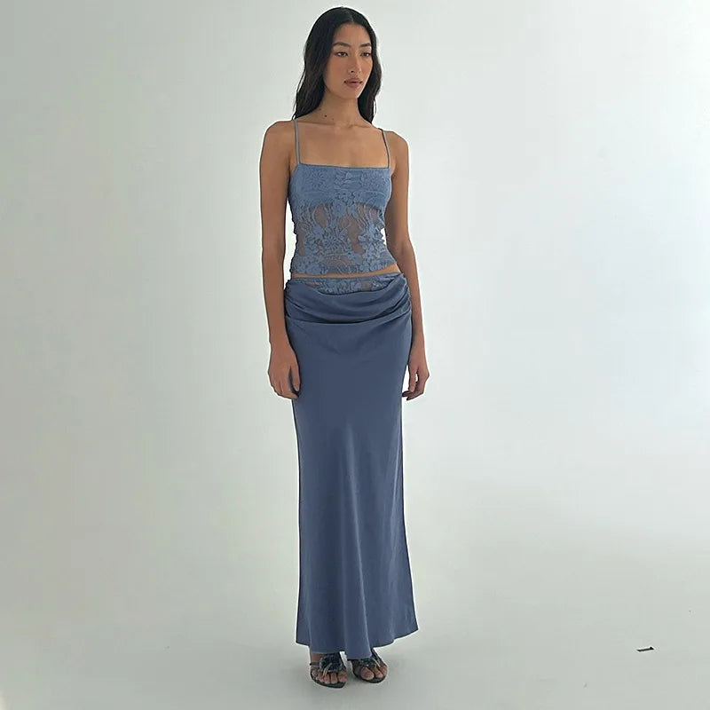 Printed Spaghetti Strap Maxi Skirt Set