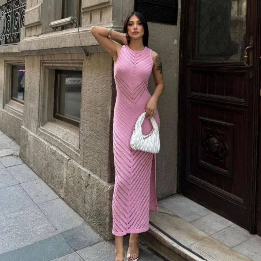Sleeveless Patchwork Knit Maxi Dress