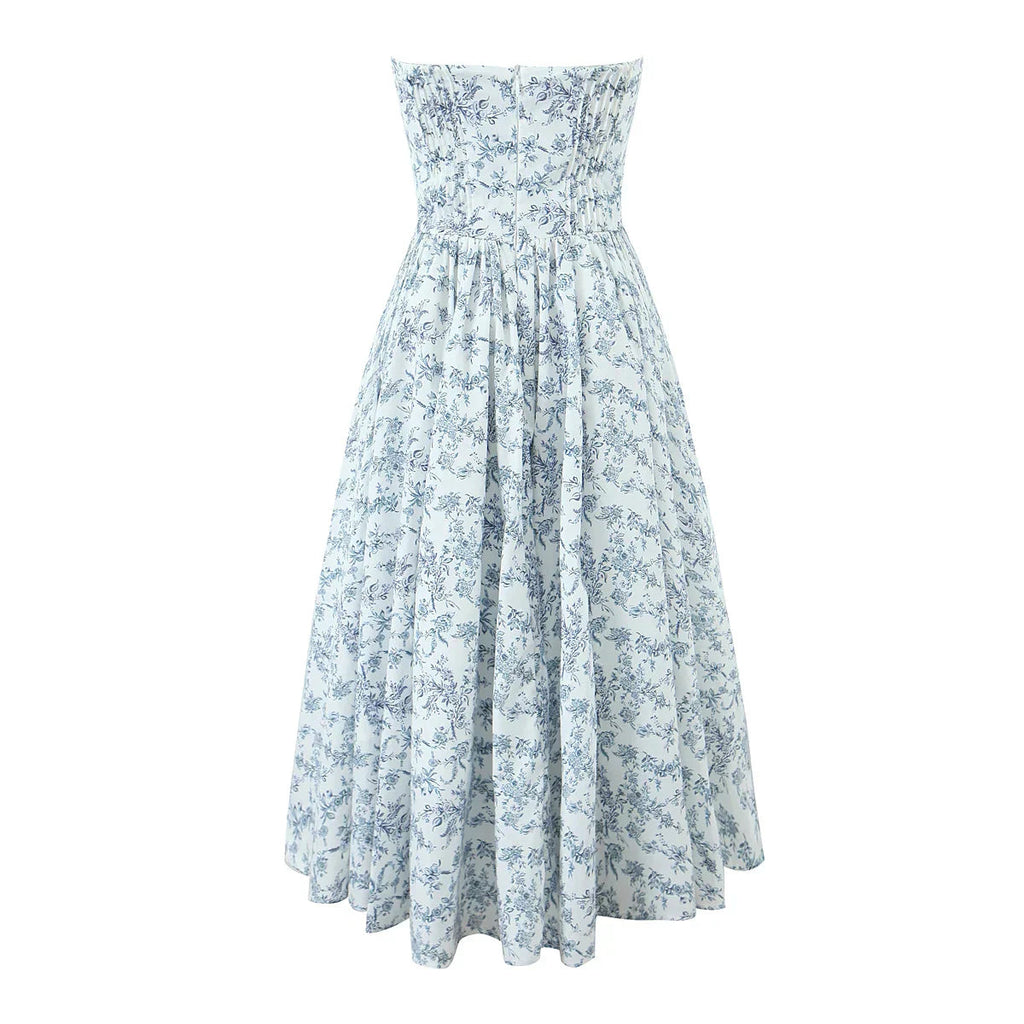 Pleated Low Waist Bra Top Midi Dress