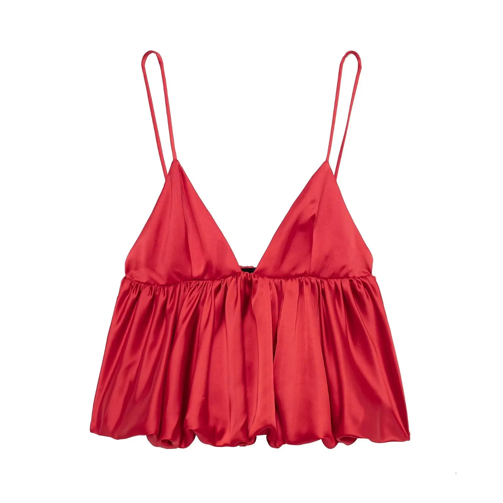 Red Satin Puff Short Camisole Party Dress
