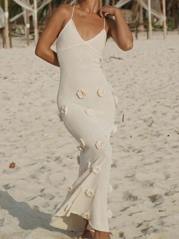 Halter Neck Flower Patchwork Lace-Up Maxi Dress
