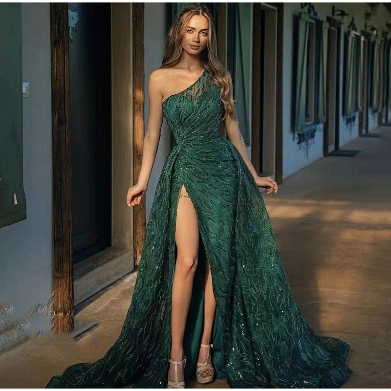Sequin Off Shoulder High Split Maxi Dress