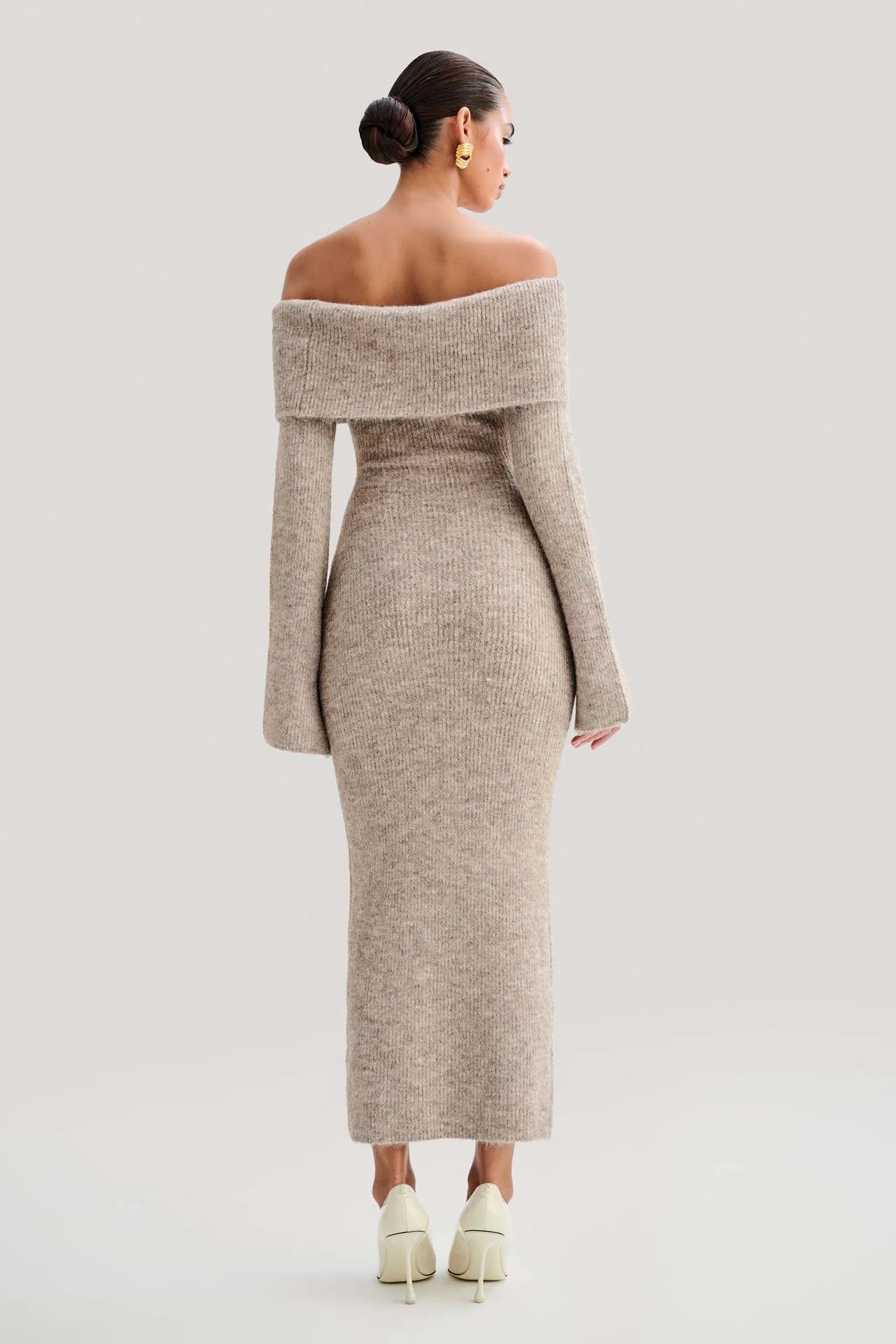 Knitted Off Shoulder Soft Midi Dress