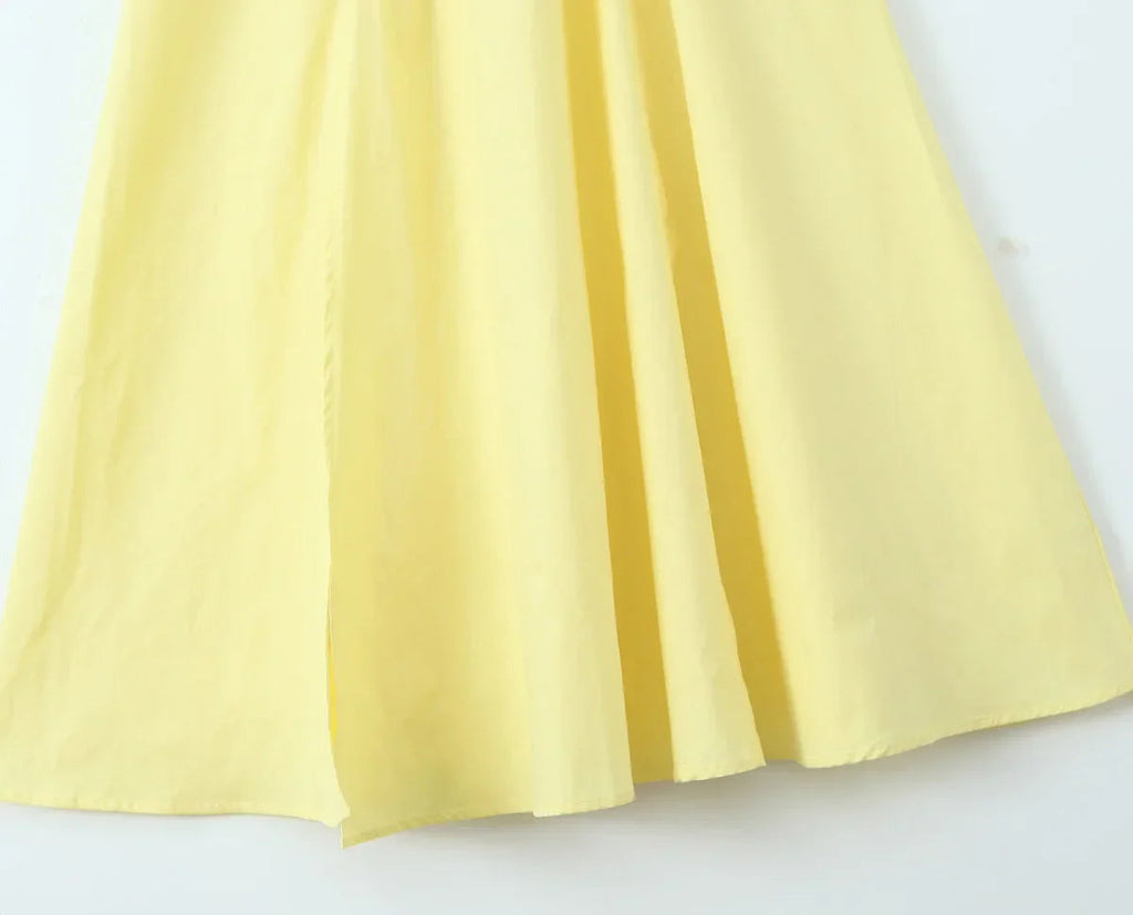 Yellow Slit Cross Laced Top Midi Dress