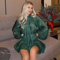 Lantern Sleeve Blouse Pleated Skirt Suit Mini Dress