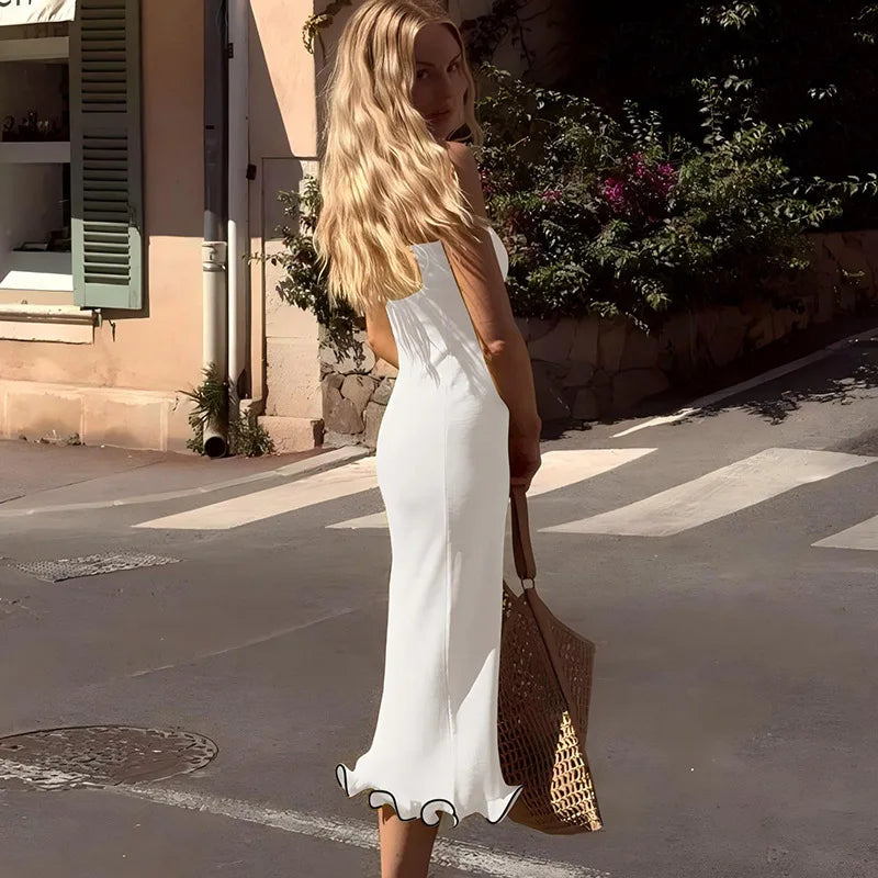 Frill Trim Tube Style Midi Dress