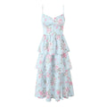 Printed Cross Lacing Back Slit Midi Dress
